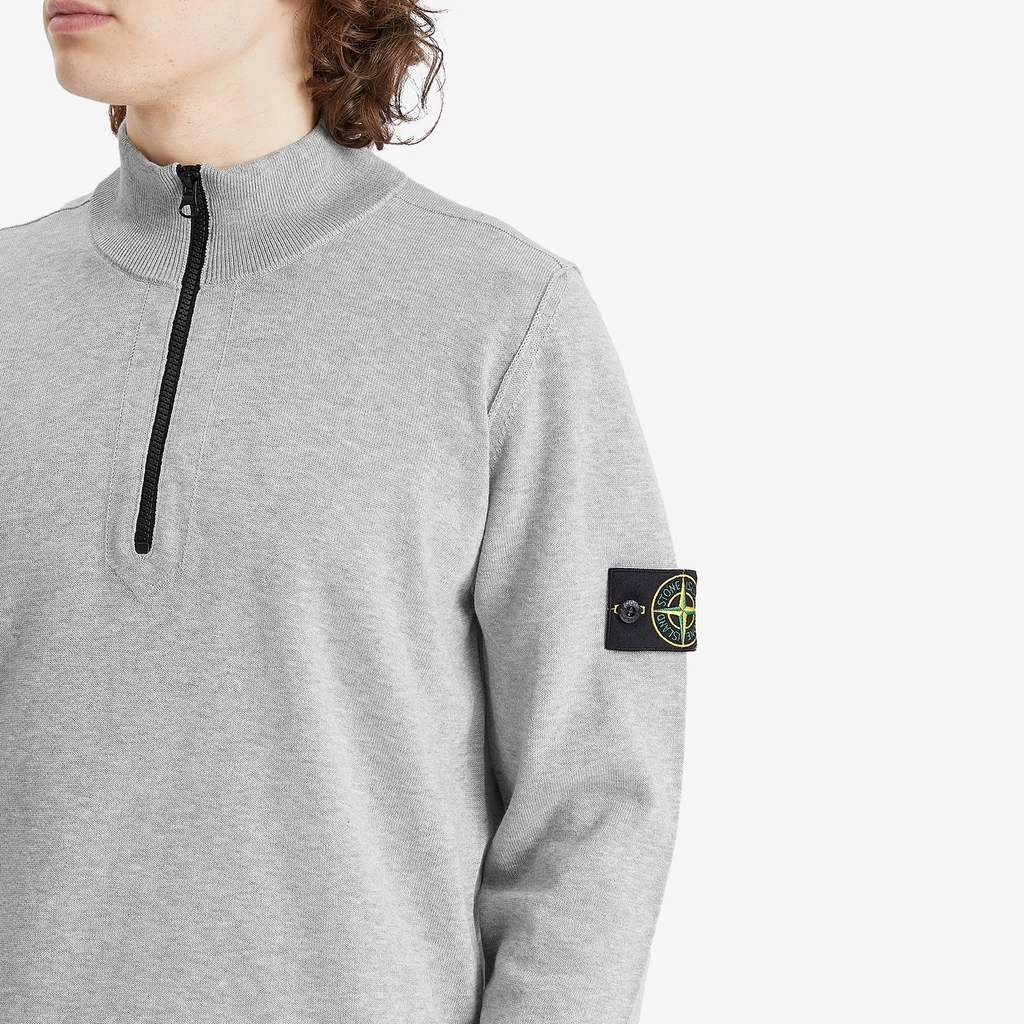 Stone Island Men's Organic Soft Cotton Half Zip Knit Melange Pearl Grey